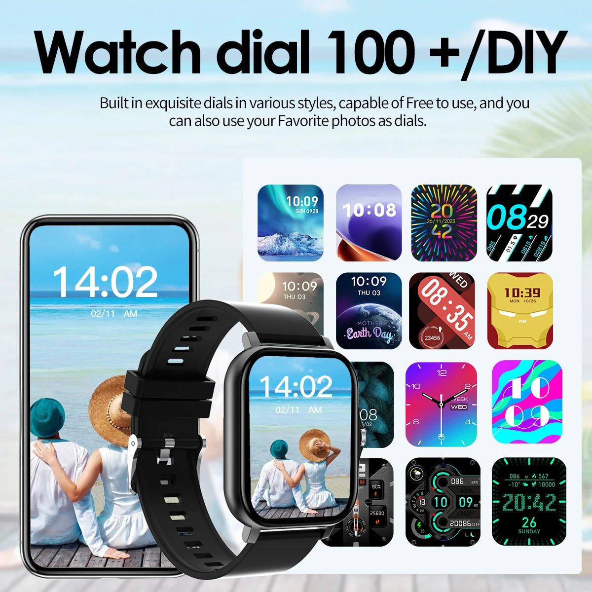 Smart Watch Bluetooth Call Smartwatch Touch Dial for Android Music Fitness Tracker Sports Watches