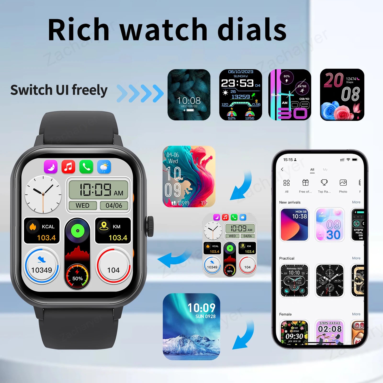 Smart watch, wireless calling/dial, multi-Sport mode, calling reminder and rejection, SMS reminder,for iPhone/Andriod