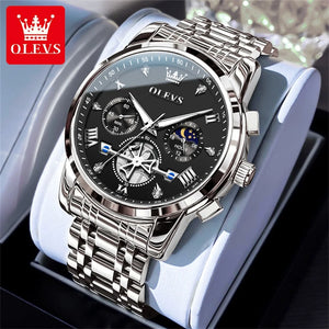 OLEVS Luxury Brand Men's Watch Classic Roman Scale Flywheel Design Moon Phase Waterproof Quartz Watch for Men Original 2856